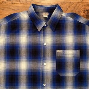 CalTop Plaid Shirt Mens 3XL Blue Ombre Short Sleeve Button Up Style Y2K USA